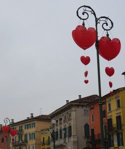 Hearts decorations in Piazza Bra