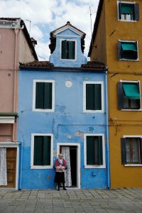 Blue House with Lady