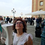 Roberta admiring the facade