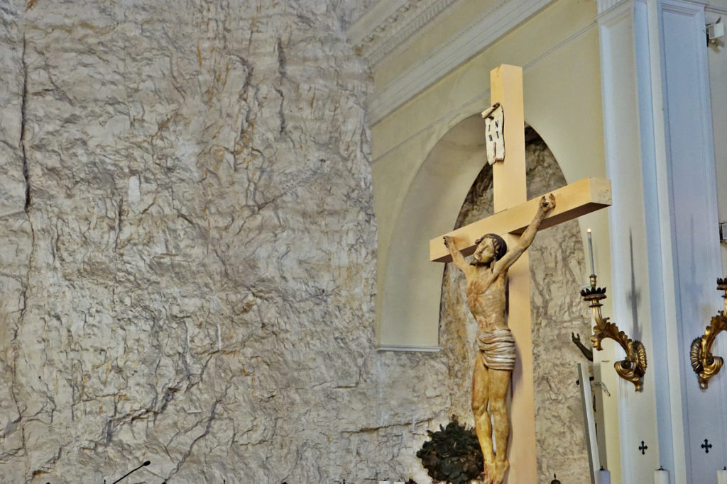 Rock wall inside the church